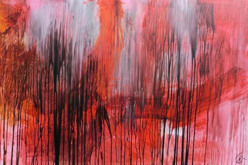 Modernes abstraktes Acrylgemälde in range schwarz weiß Mischtechnik