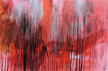 Modernes abstraktes Acrylgemälde in range schwarz weiß Mischtechnik