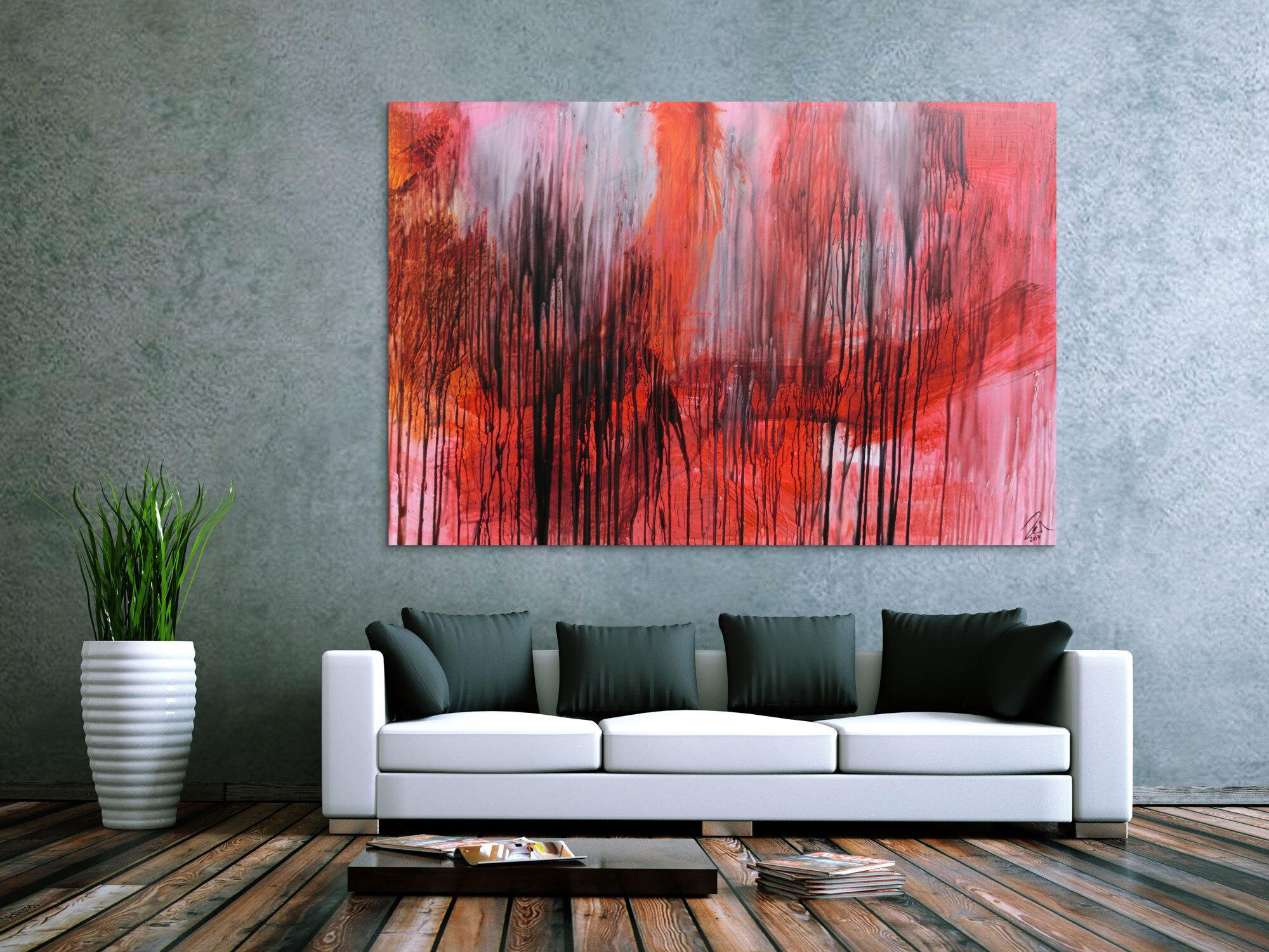 Modernes abstraktes Acrylgemälde in range schwarz weiß Mischtechnik