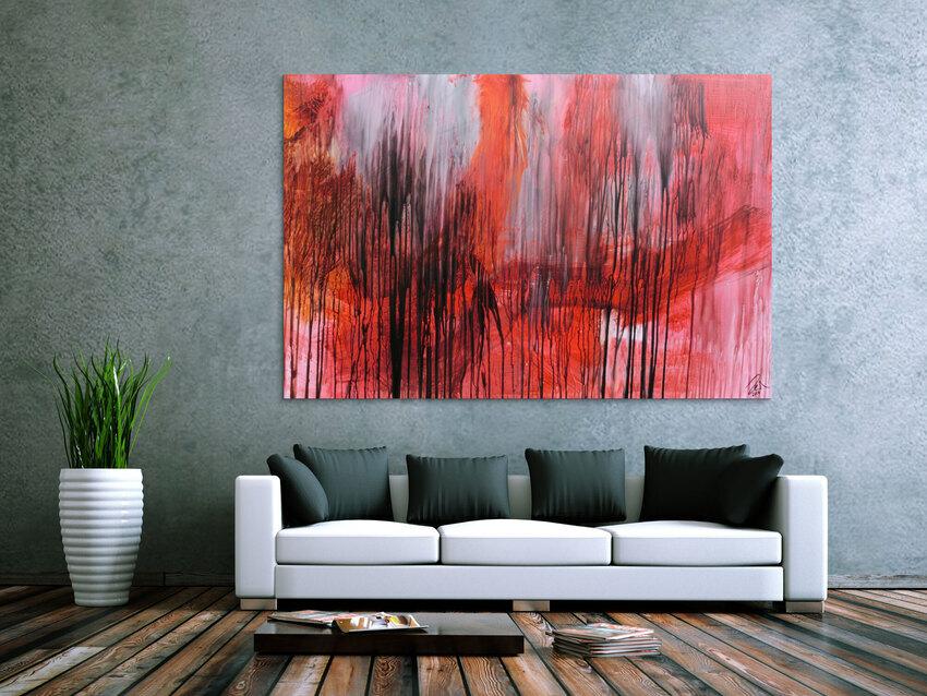 Modernes abstraktes Acrylgemälde in range schwarz weiß Mischtechnik