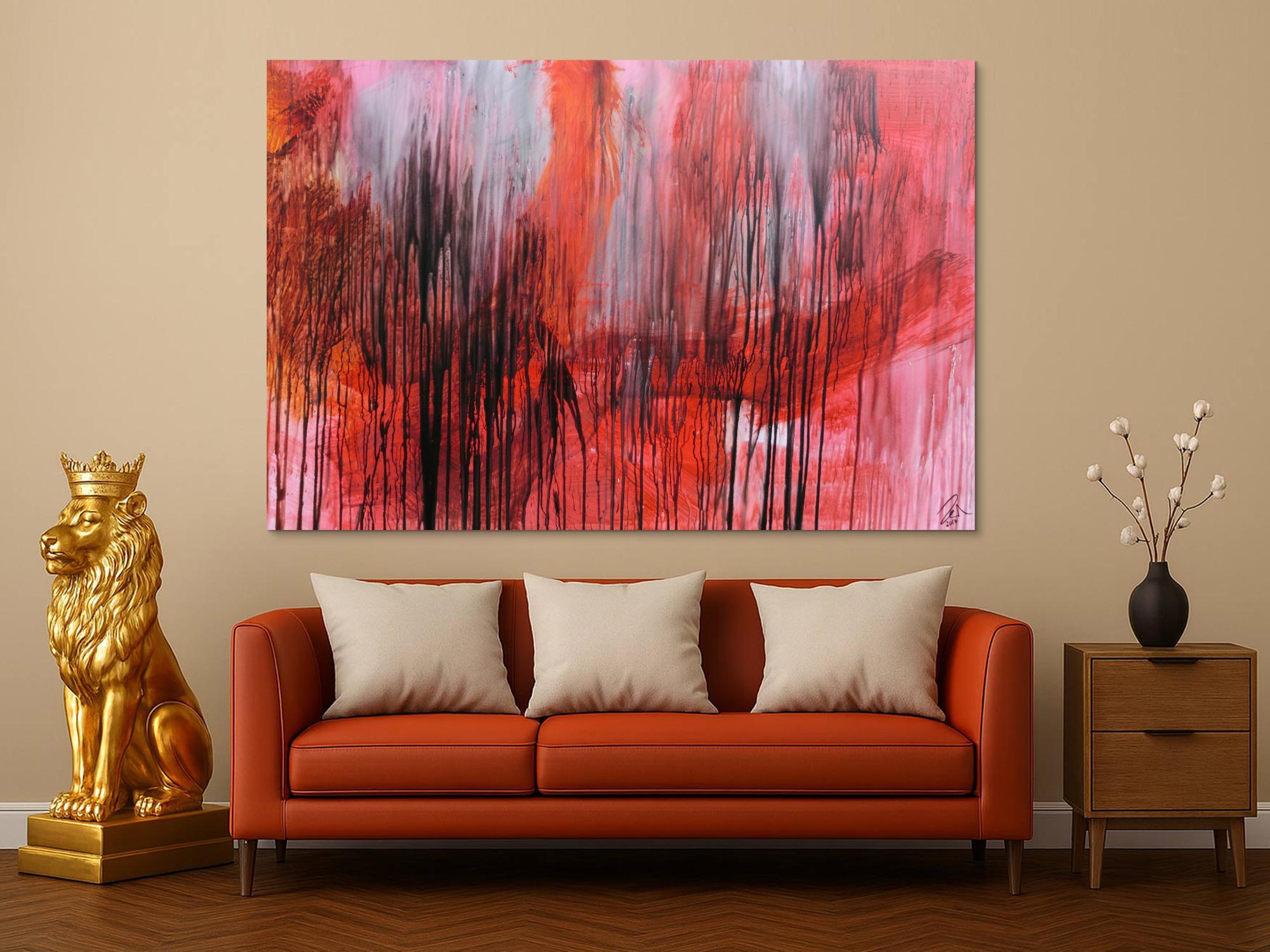 Modernes abstraktes Acrylgemälde in range schwarz weiß Mischtechnik