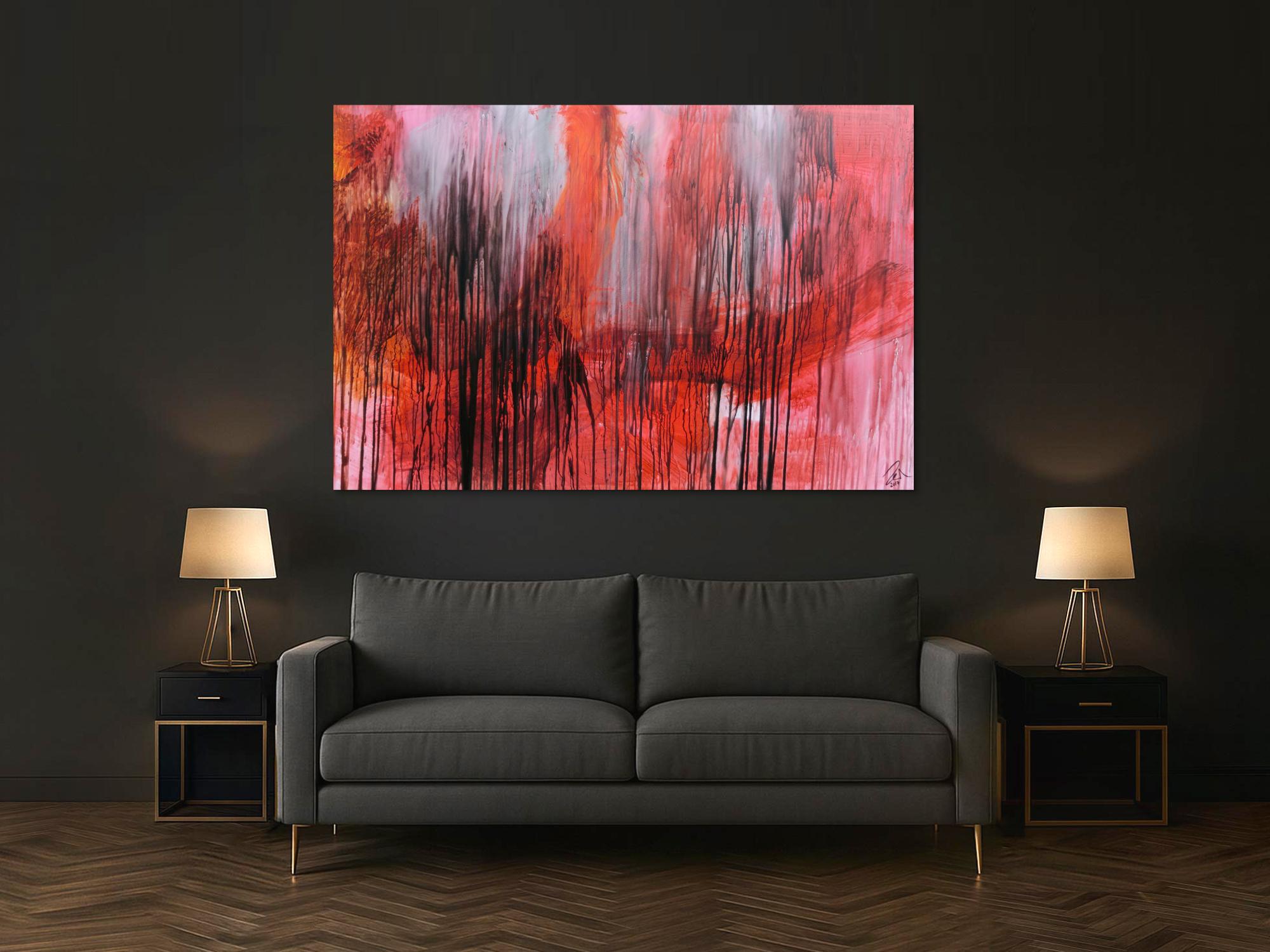 Modernes abstraktes Acrylgemälde in range schwarz weiß Mischtechnik