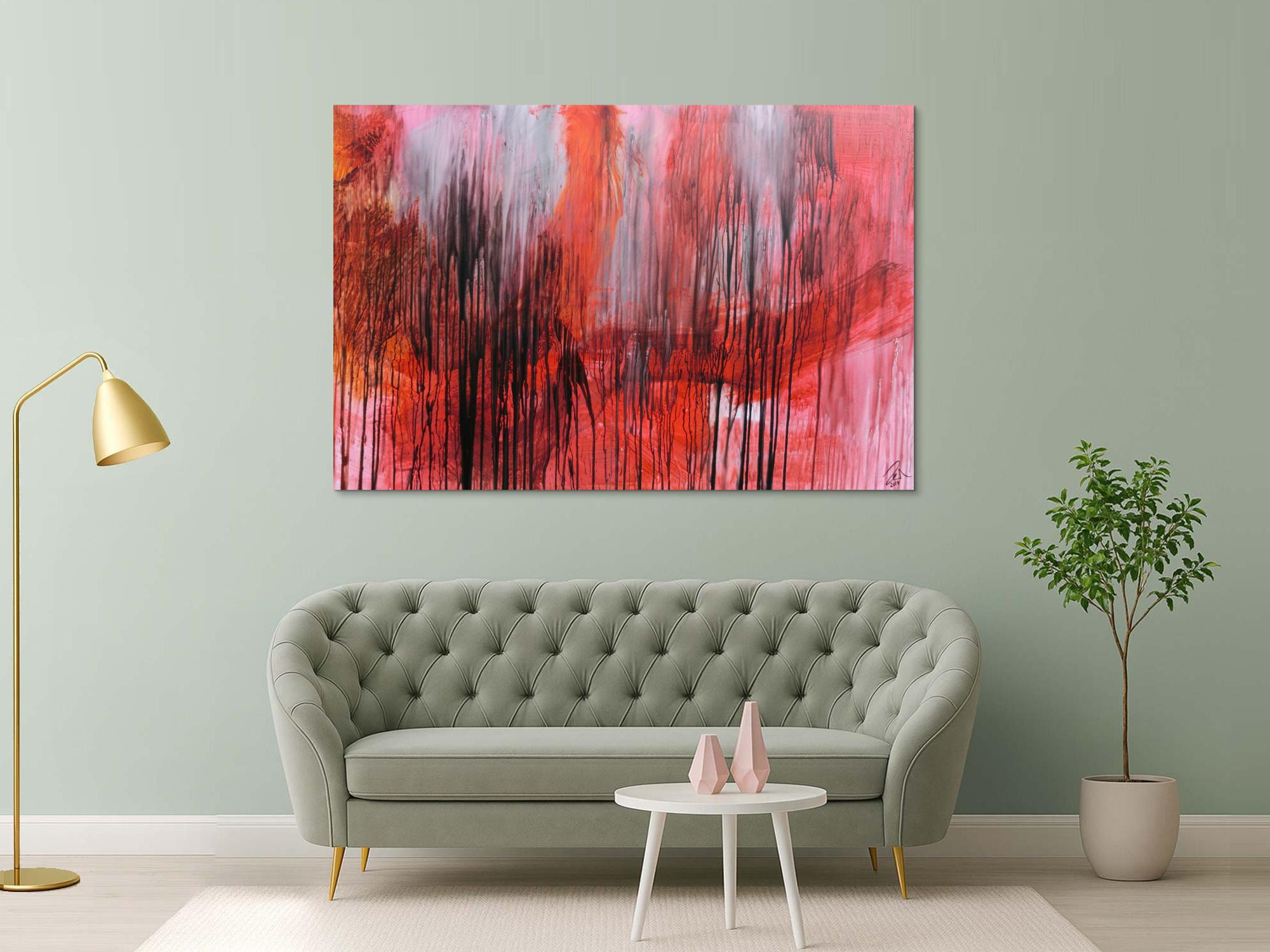 Modernes abstraktes Acrylgemälde in range schwarz weiß Mischtechnik