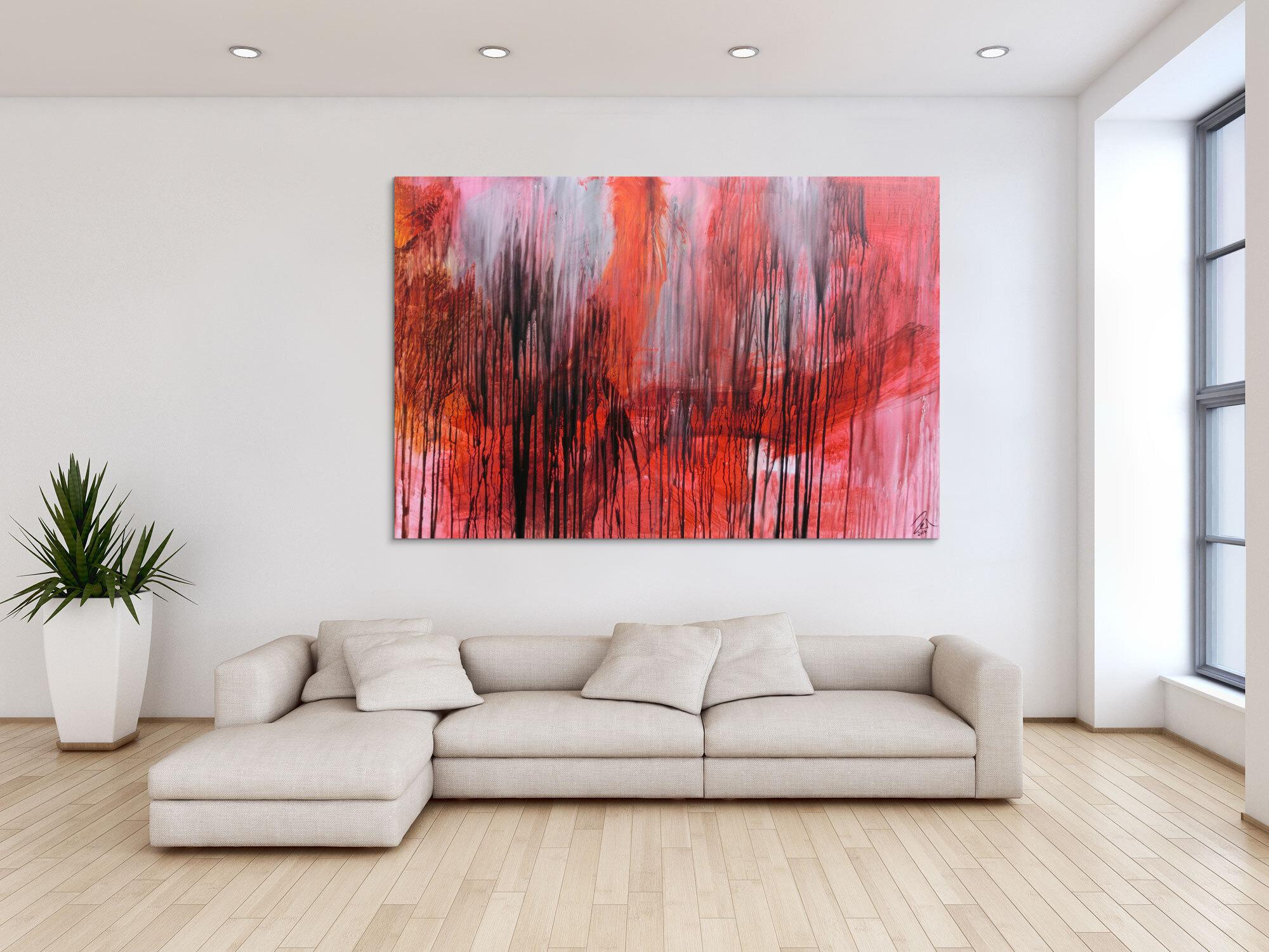 Modernes abstraktes Acrylgemälde in range schwarz weiß Mischtechnik