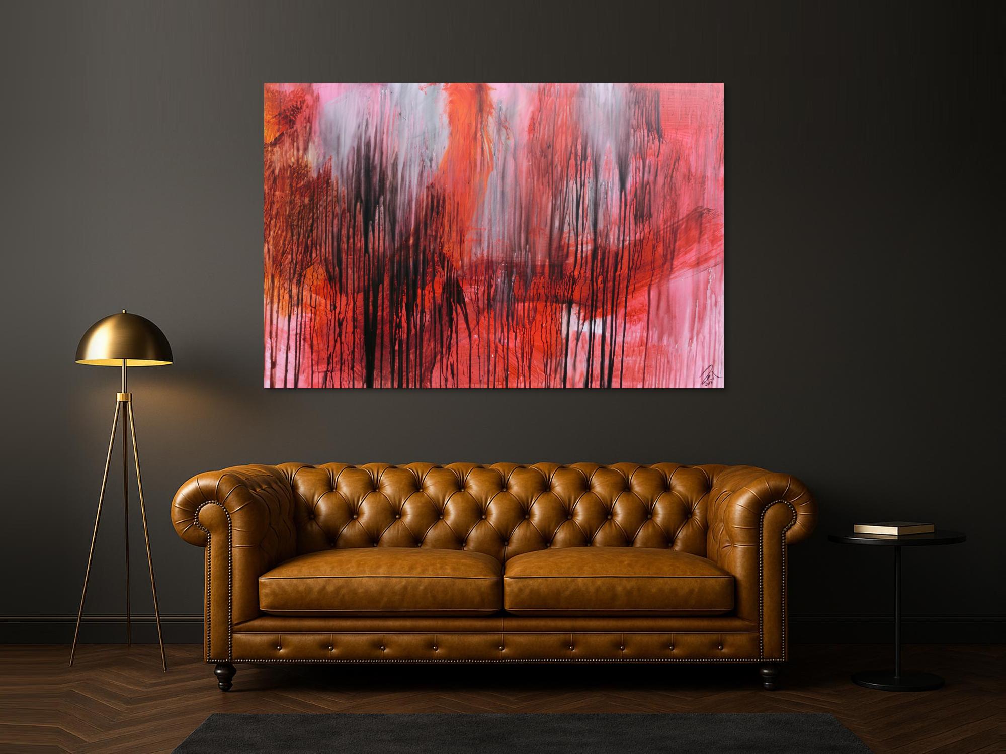 Modernes abstraktes Acrylgemälde in range schwarz weiß Mischtechnik