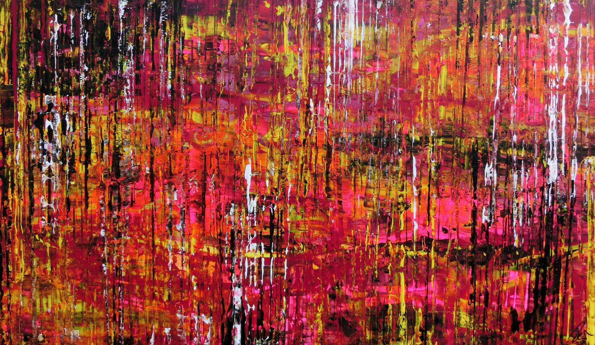 Abstraktes Acrylbild Spachteltechnik sehr groß modern in schwarz pink gelb weiß