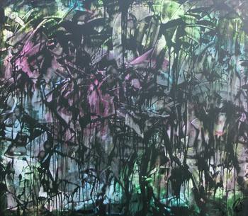 Abstraktes Acrylbild in Spachteltechnik sehr modern bunt und dunkel