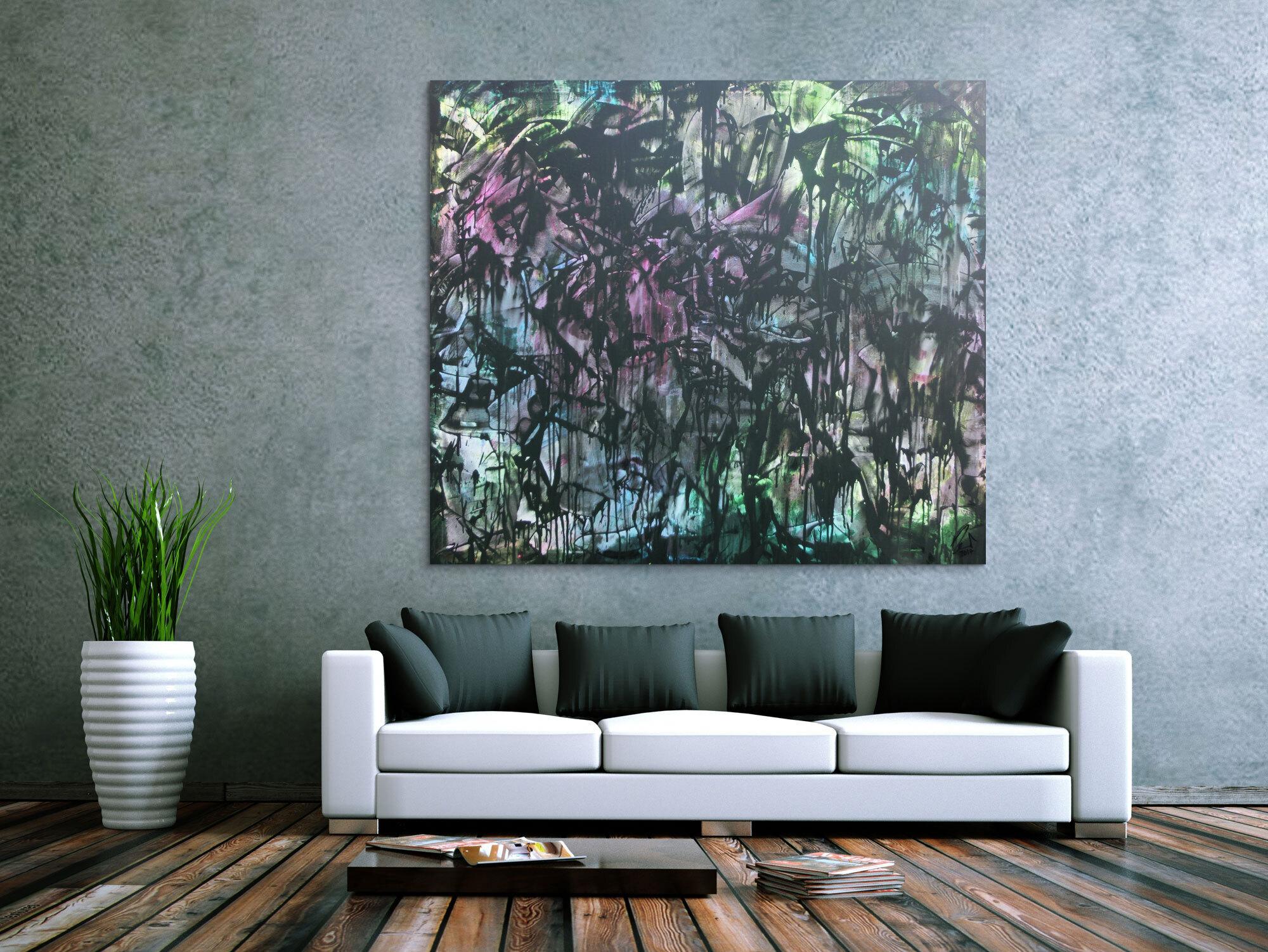 Abstraktes Acrylbild in Spachteltechnik sehr modern bunt und dunkel