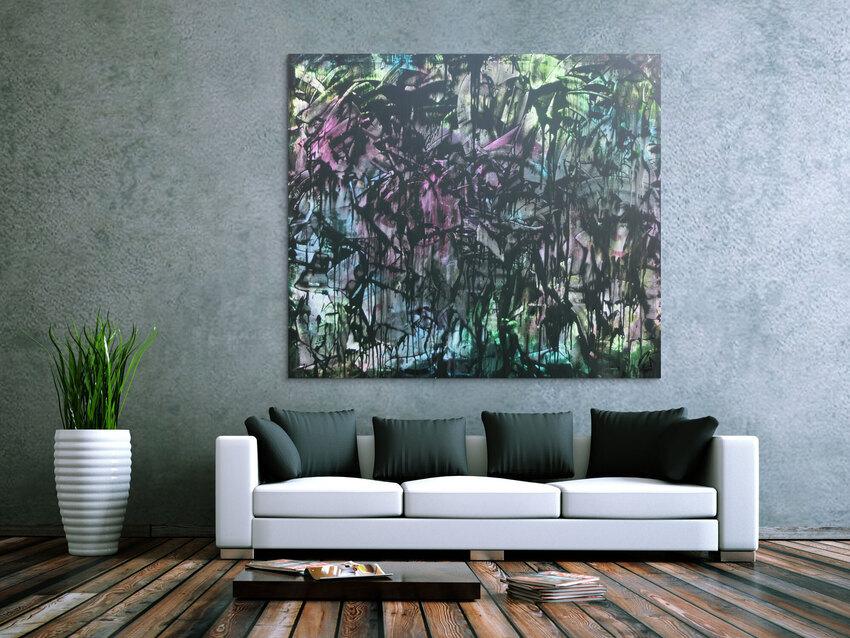 Abstraktes Acrylbild in Spachteltechnik sehr modern bunt und dunkel