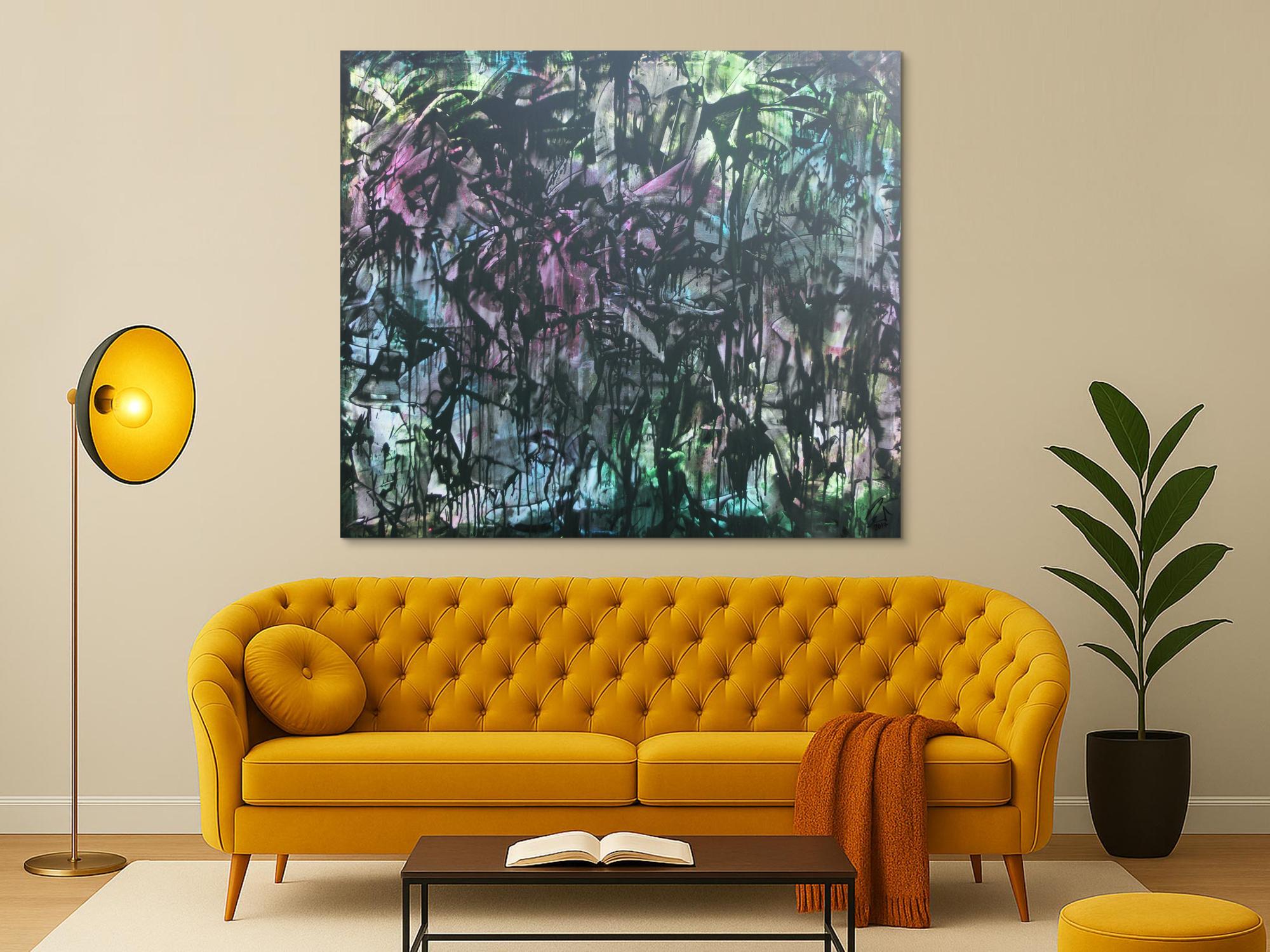 Abstraktes Acrylbild in Spachteltechnik sehr modern bunt und dunkel