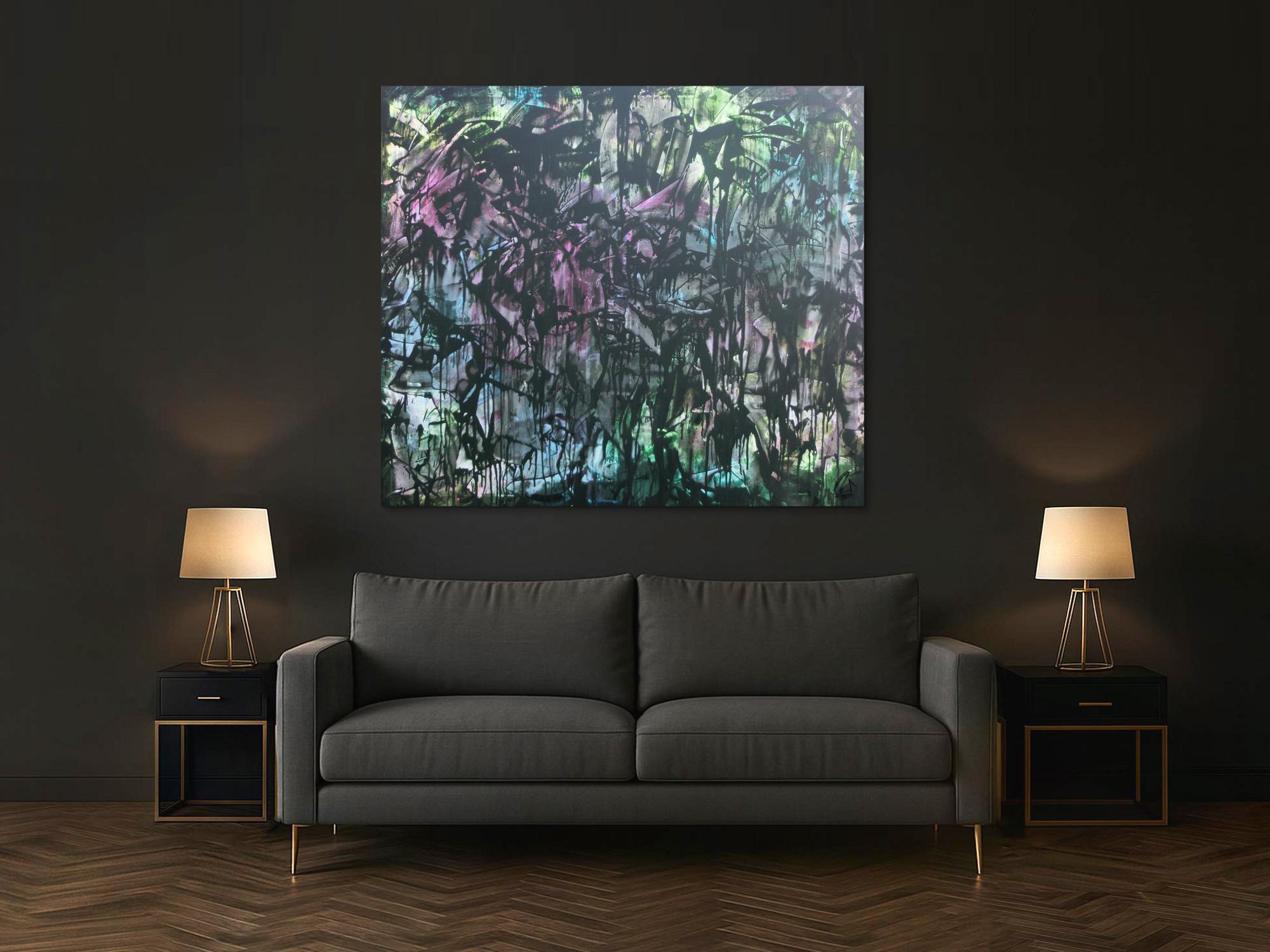 Abstraktes Acrylbild in Spachteltechnik sehr modern bunt und dunkel