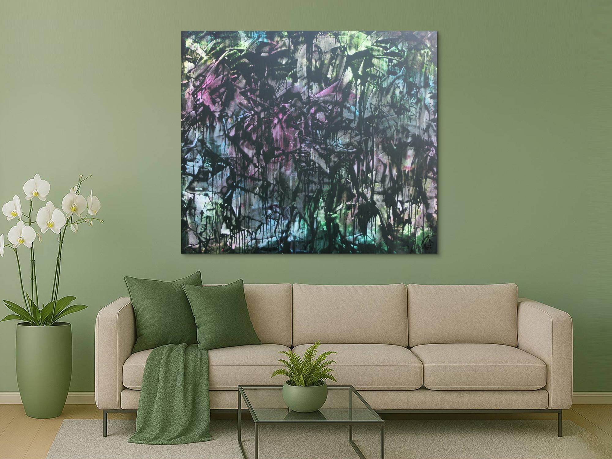 Abstraktes Acrylbild in Spachteltechnik sehr modern bunt und dunkel