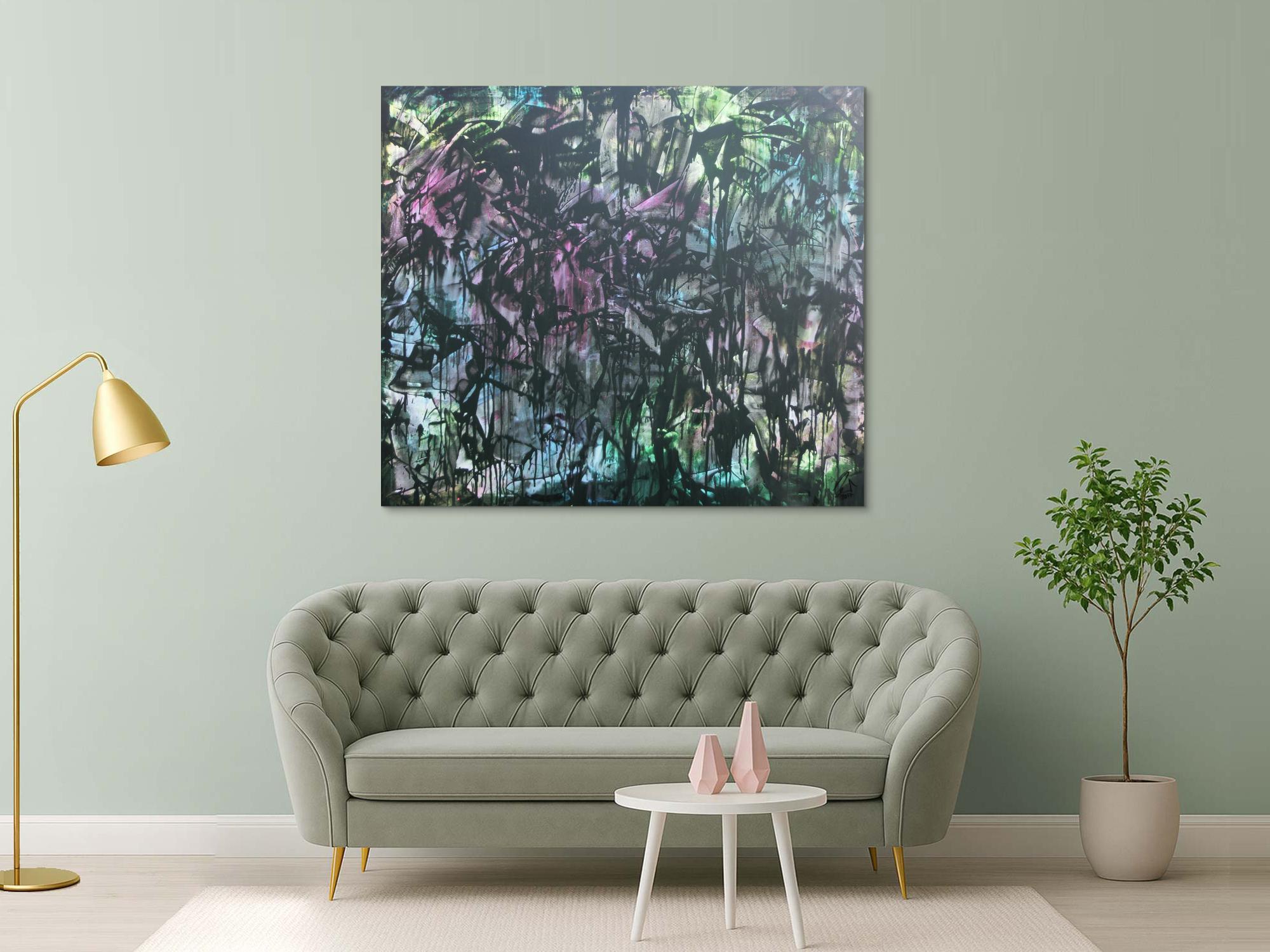 Abstraktes Acrylbild in Spachteltechnik sehr modern bunt und dunkel