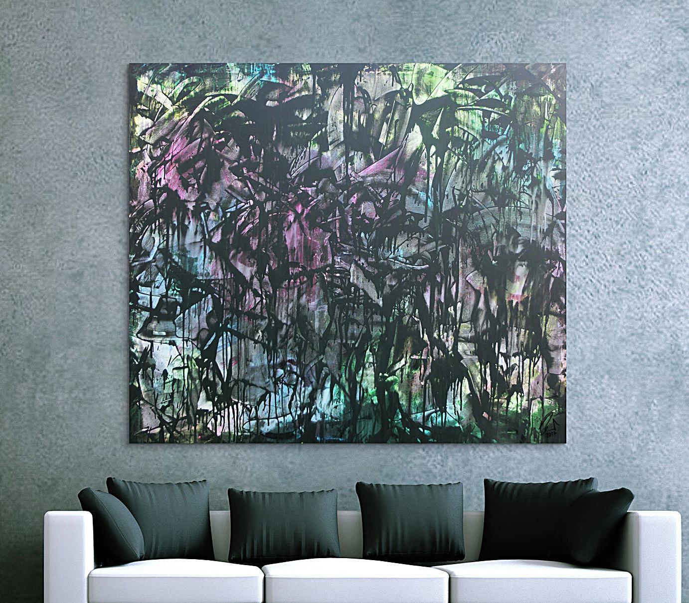 Abstraktes Acrylbild in Spachteltechnik sehr modern bunt und dunkel