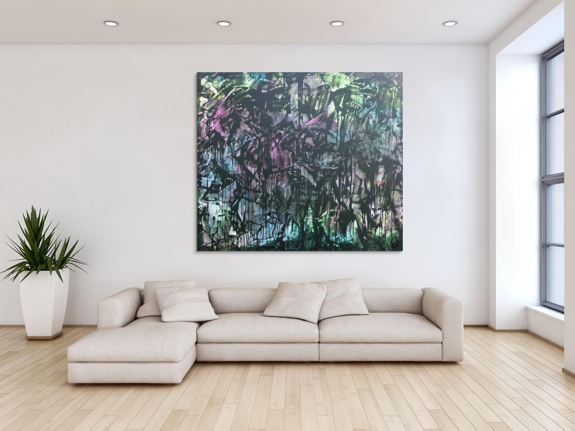 Abstraktes Acrylbild in Spachteltechnik sehr modern bunt und dunkel