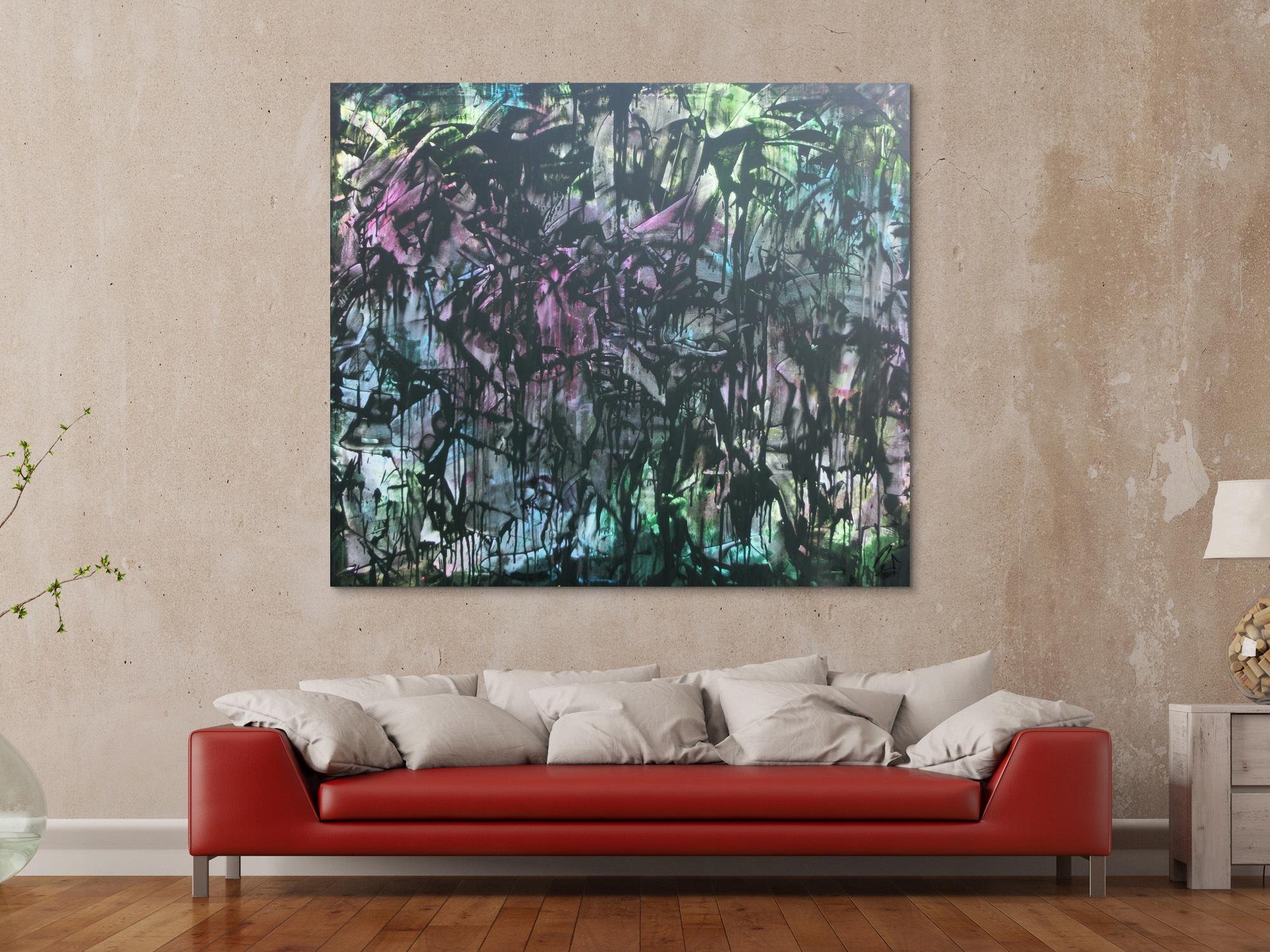 Abstraktes Acrylbild in Spachteltechnik sehr modern bunt und dunkel