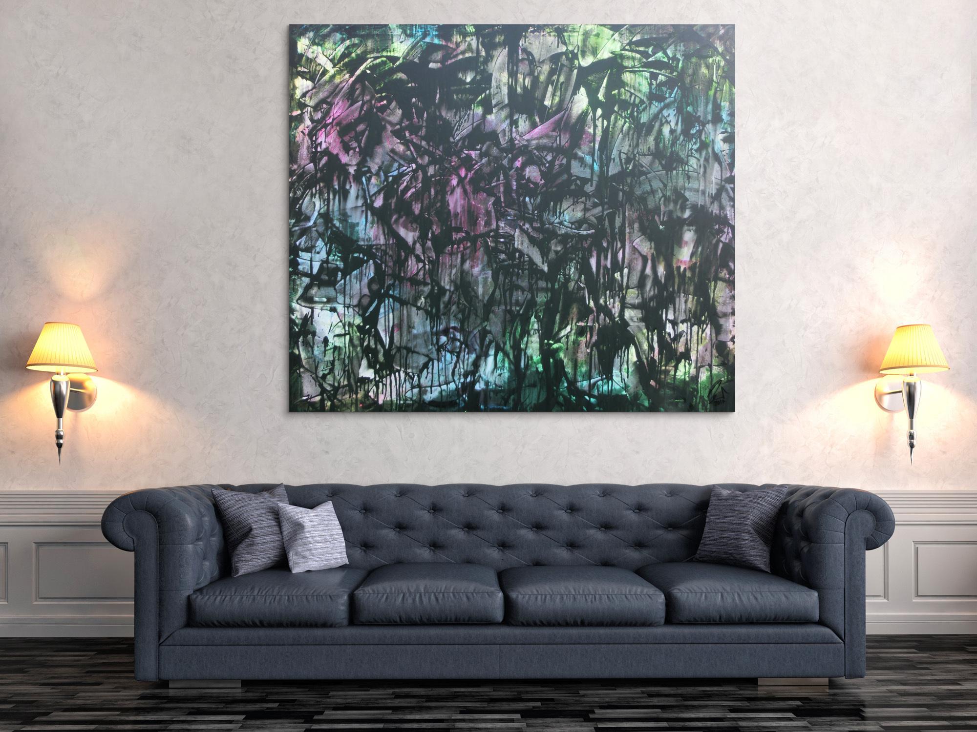 Abstraktes Acrylbild in Spachteltechnik sehr modern bunt und dunkel