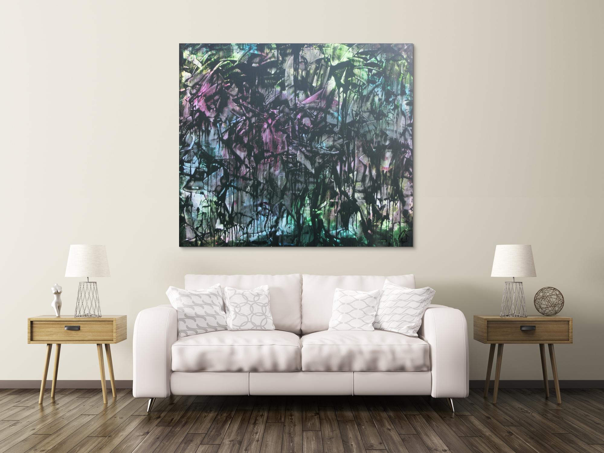 Abstraktes Acrylbild in Spachteltechnik sehr modern bunt und dunkel