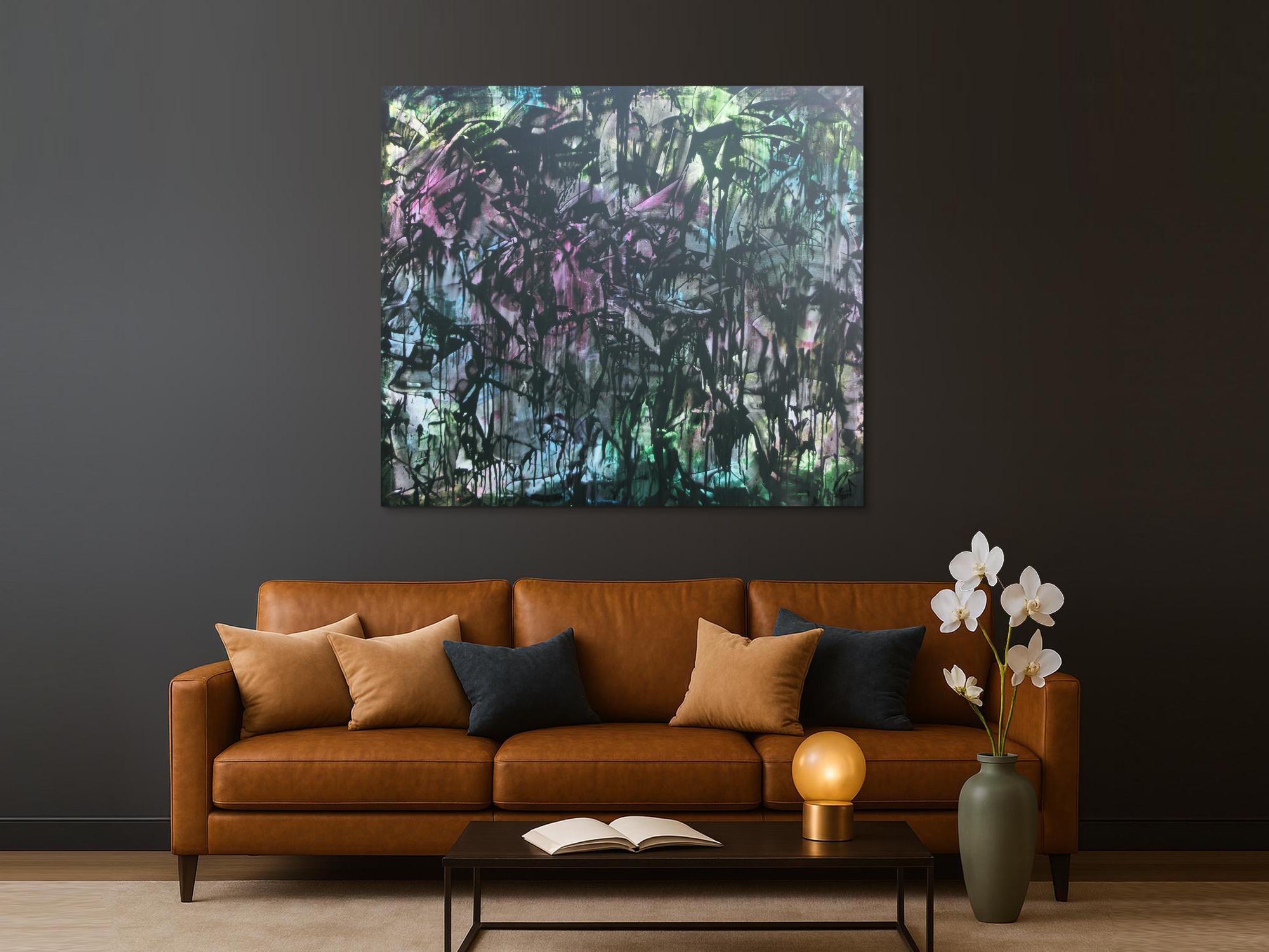 Abstraktes Acrylbild in Spachteltechnik sehr modern bunt und dunkel