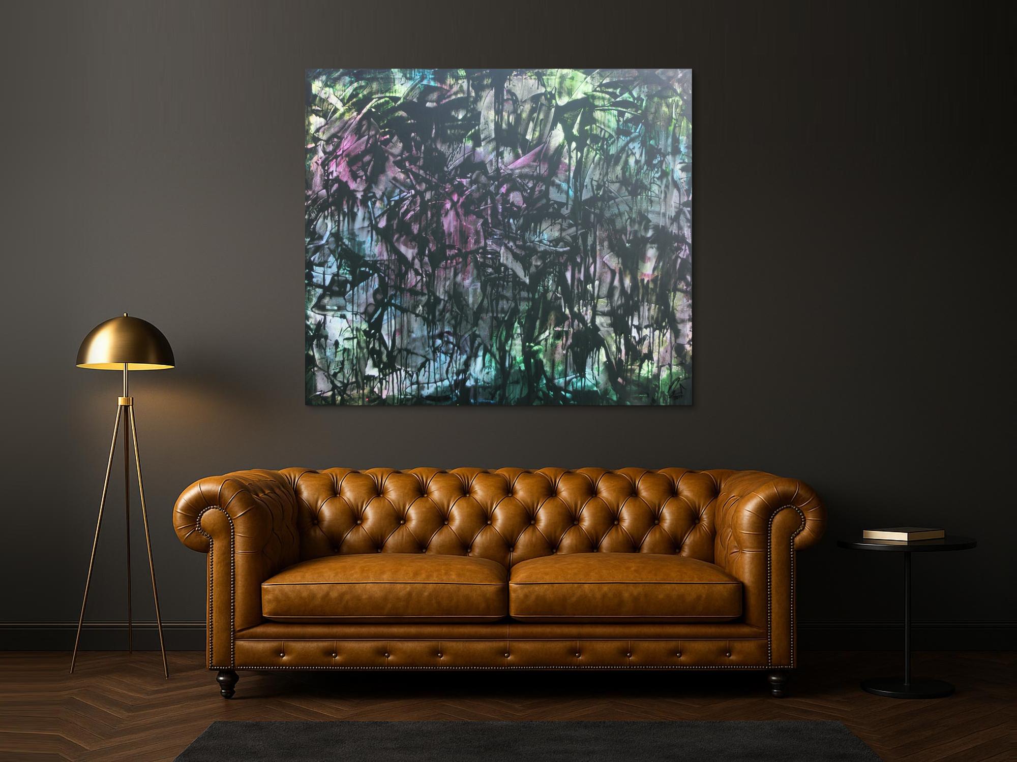 Abstraktes Acrylbild in Spachteltechnik sehr modern bunt und dunkel