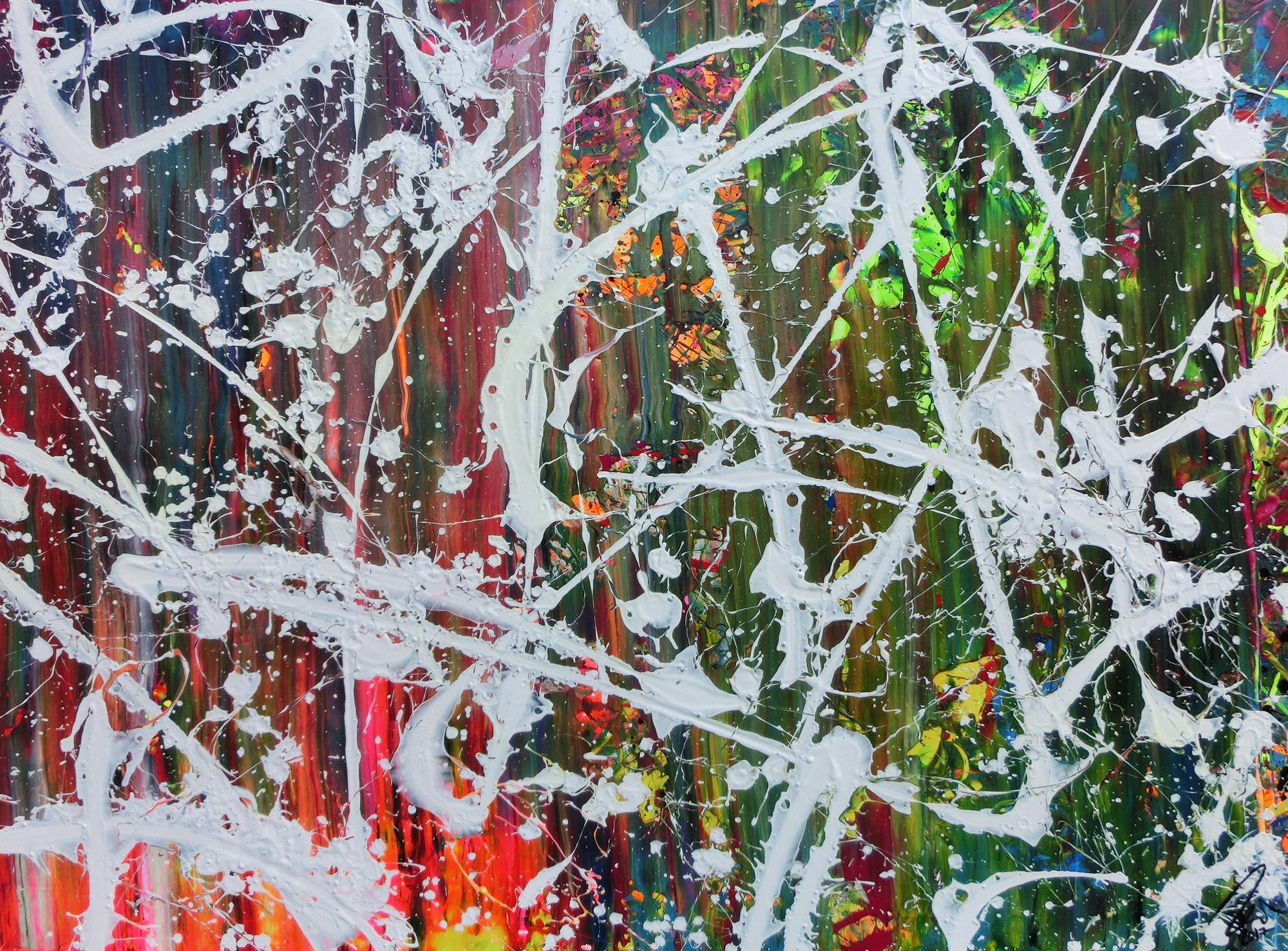 Abstraktes Acrylbild sehr modern Actionpainting sehr bunt mit vielen Farben