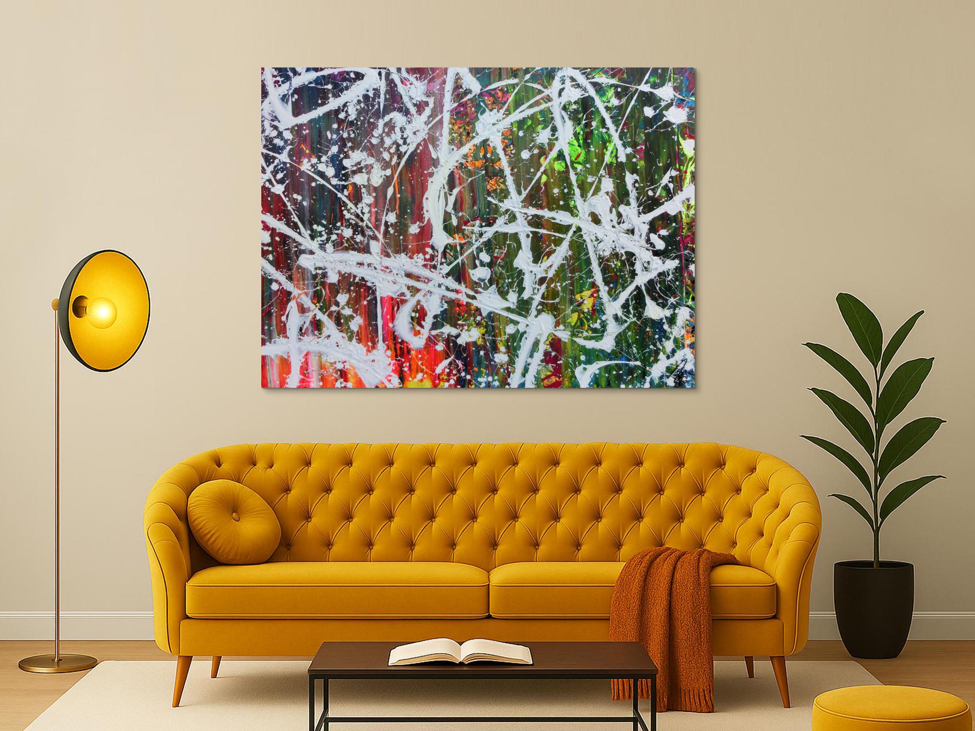 Abstraktes Acrylbild sehr modern Actionpainting sehr bunt mit vielen Farben