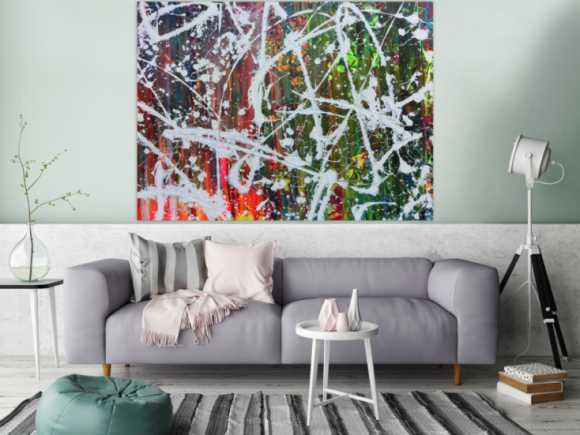 Abstraktes Acrylbild sehr modern Actionpainting sehr bunt mit vielen Farben