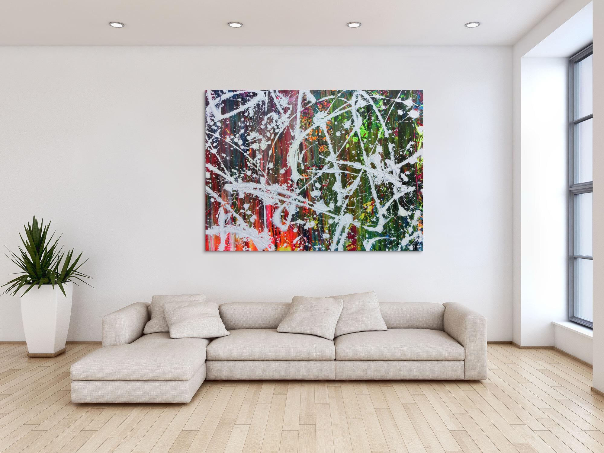 Abstraktes Acrylbild sehr modern Actionpainting sehr bunt mit vielen Farben