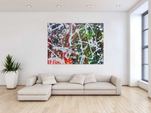 Abstraktes Acrylbild sehr modern Actionpainting sehr bunt mit vielen Farben