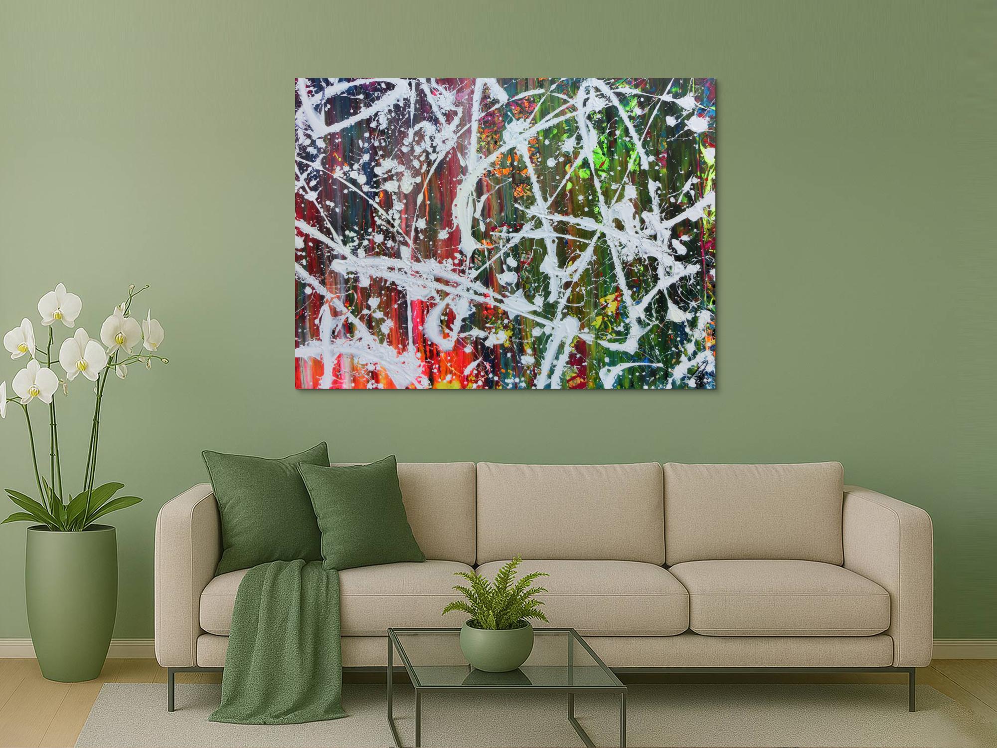 Abstraktes Acrylbild sehr modern Actionpainting sehr bunt mit vielen Farben