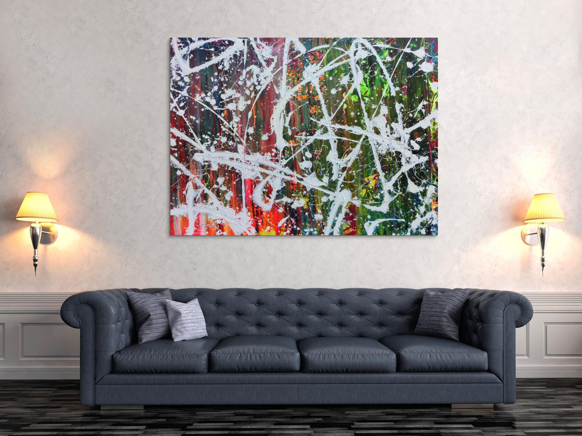 Abstraktes Acrylbild sehr modern Actionpainting sehr bunt mit vielen Farben