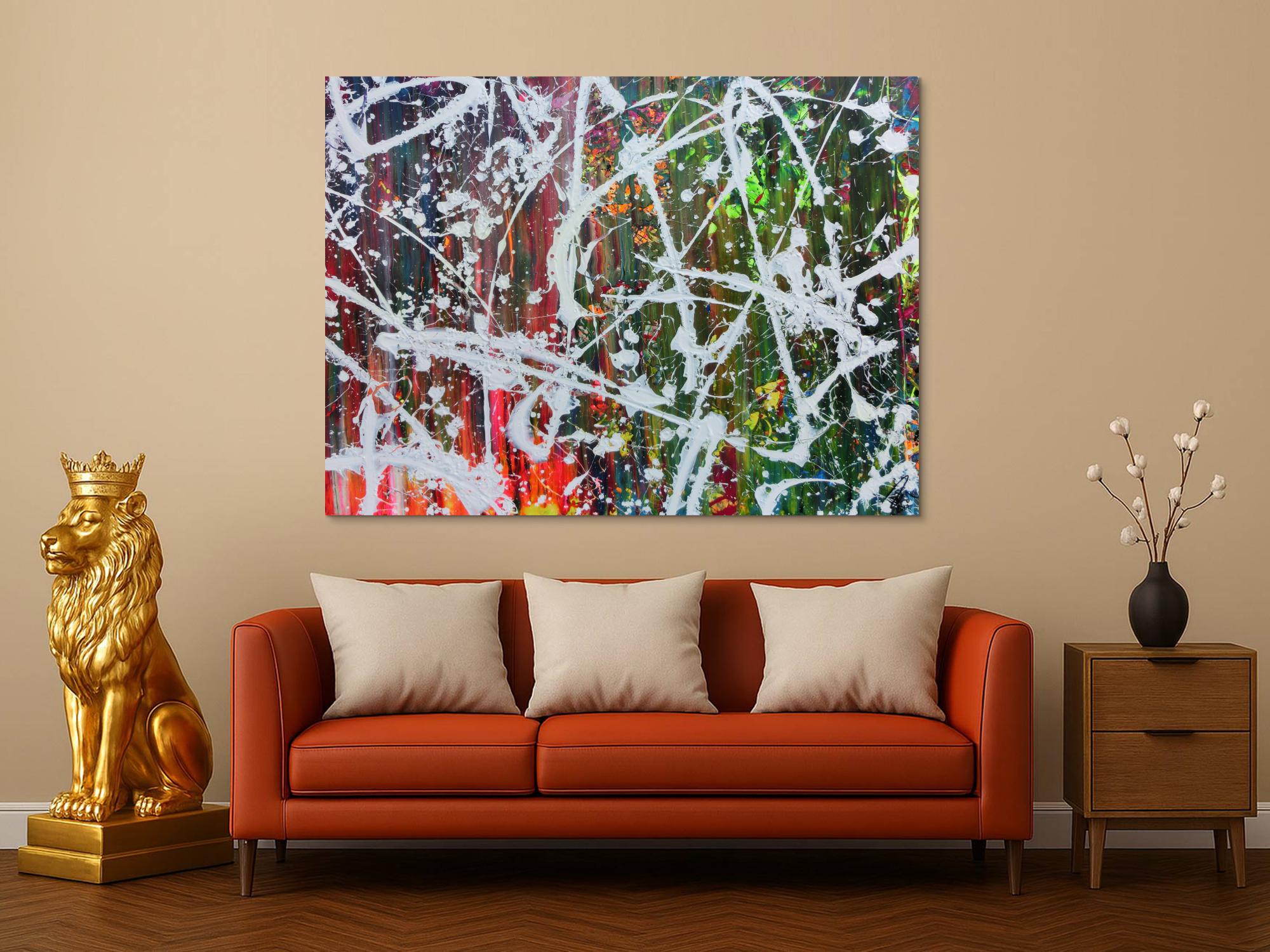 Abstraktes Acrylbild sehr modern Actionpainting sehr bunt mit vielen Farben