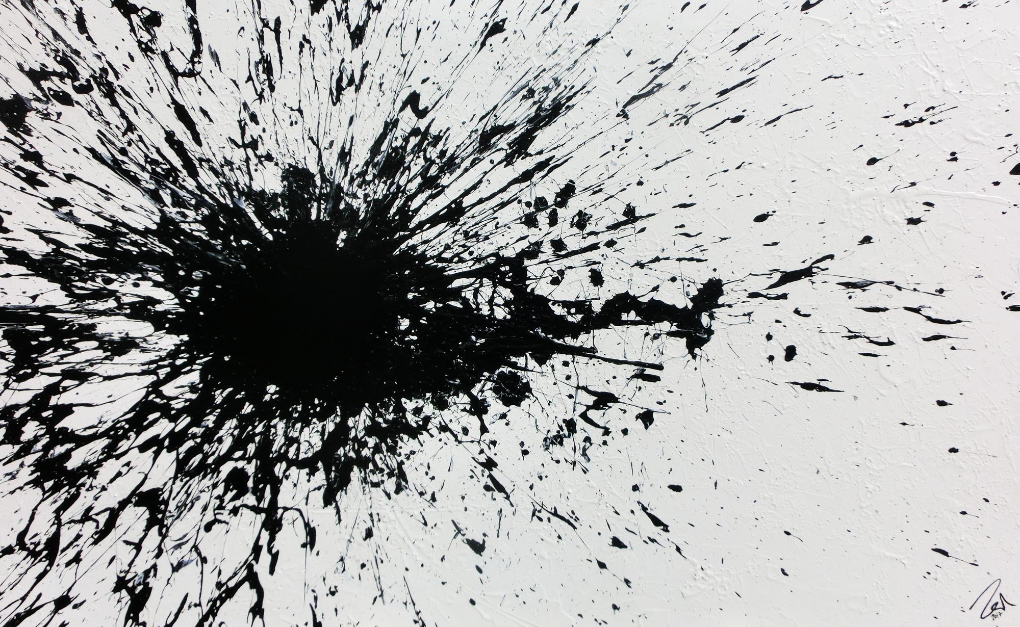 Abstraktes Acrylbild minimalistisch Actionpainting Splash Art schwarz weiß