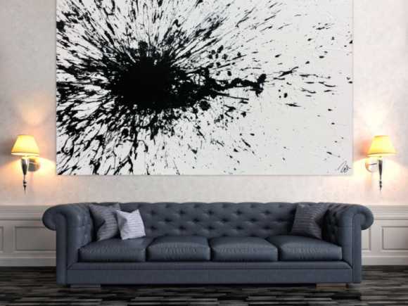 Abstraktes Acrylbild minimalistisch Actionpainting Splash Art schwarz weiß