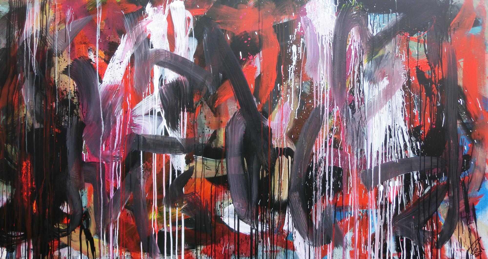 Abstraktes Gemälde sehr modernes Acrylbild Mischtechnik in rot schwarz weiß