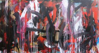 Abstraktes Gemälde sehr modernes Acrylbild Mischtechnik in rot schwarz weiß