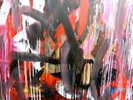 Detailaufnahme Abstraktes Gemälde sehr modernes Acrylbild Mischtechnik in rot schwarz weiß
