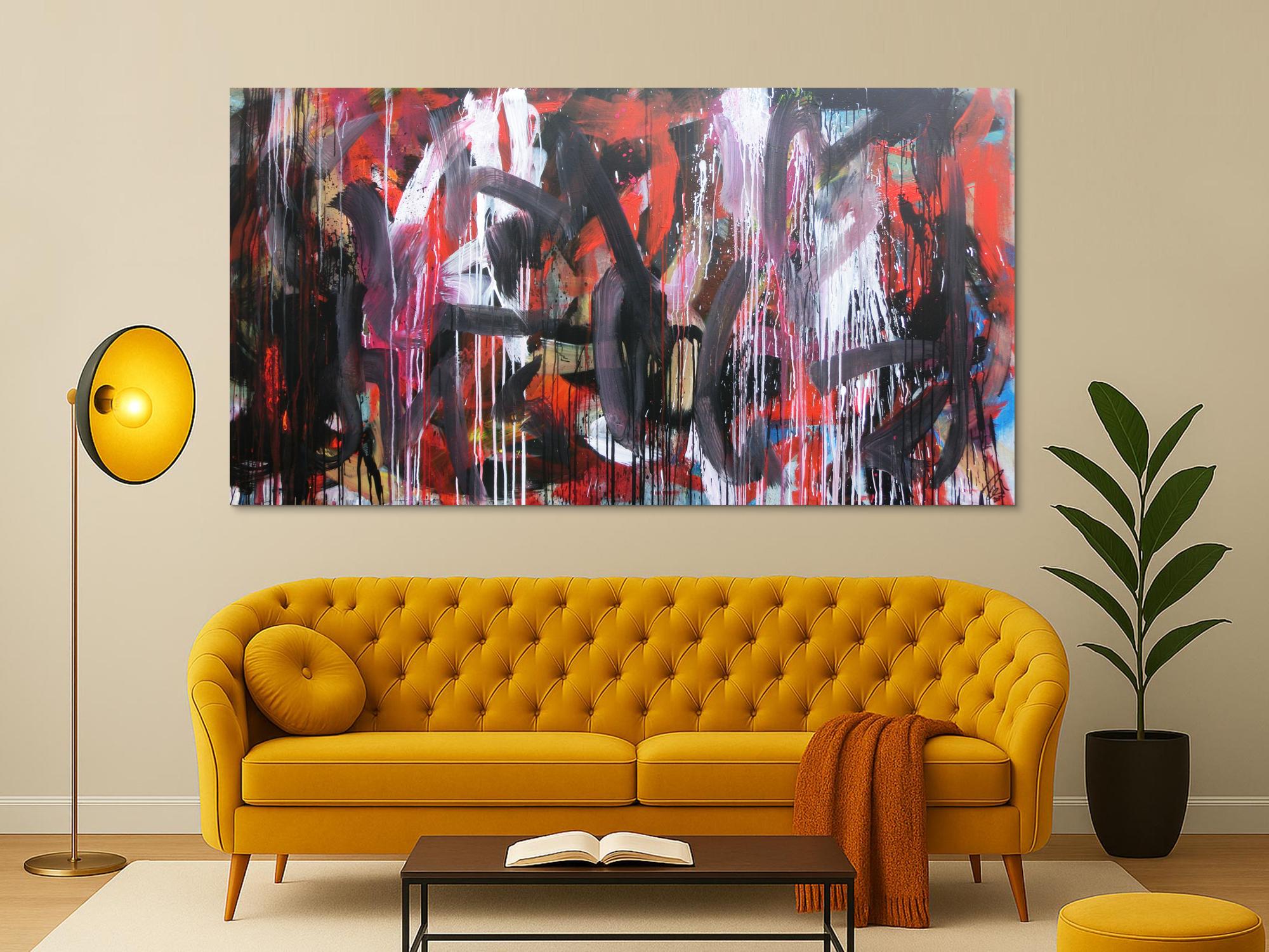 Abstraktes Gemälde sehr modernes Acrylbild Mischtechnik in rot schwarz weiß