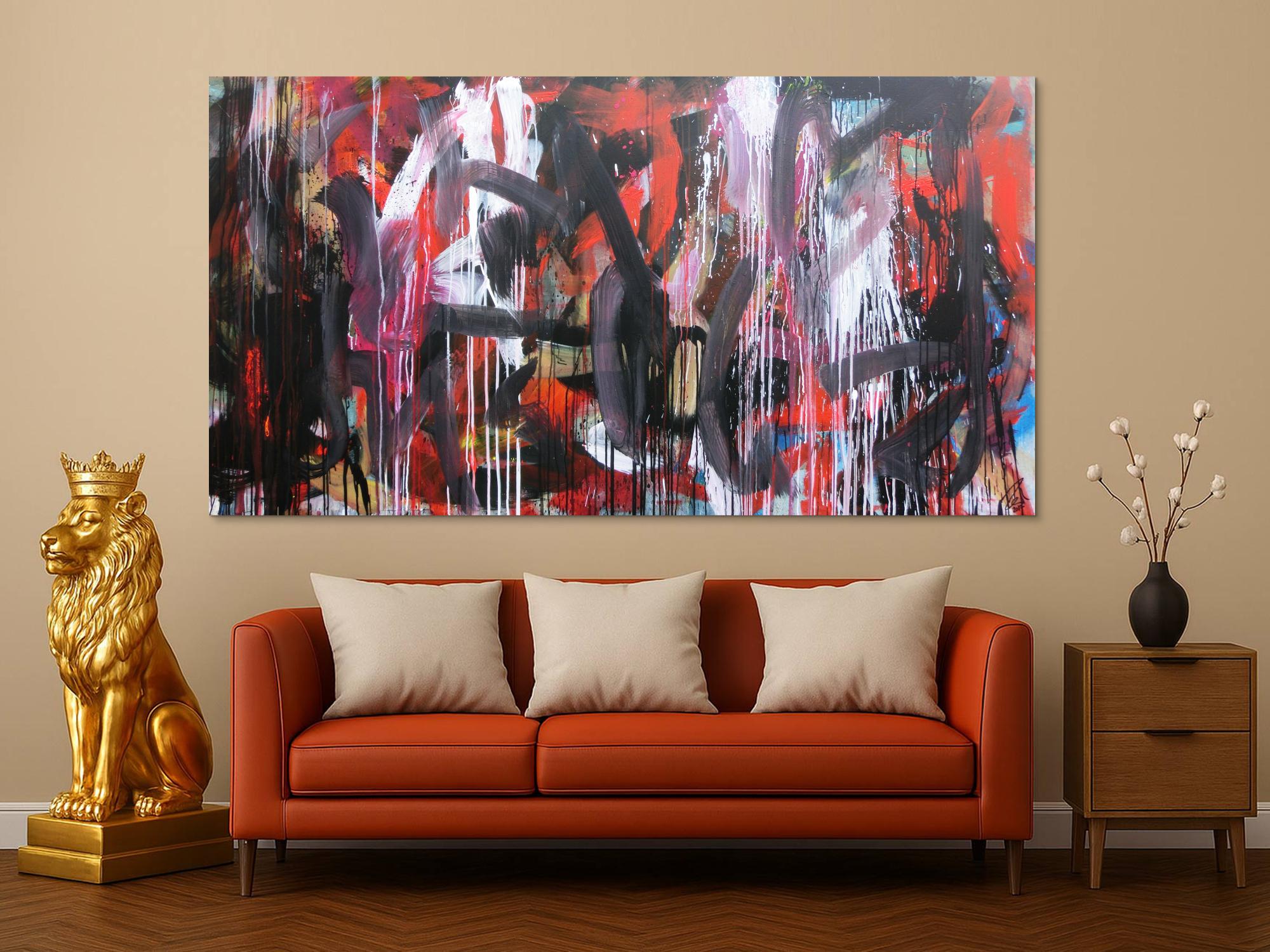 Abstraktes Gemälde sehr modernes Acrylbild Mischtechnik in rot schwarz weiß