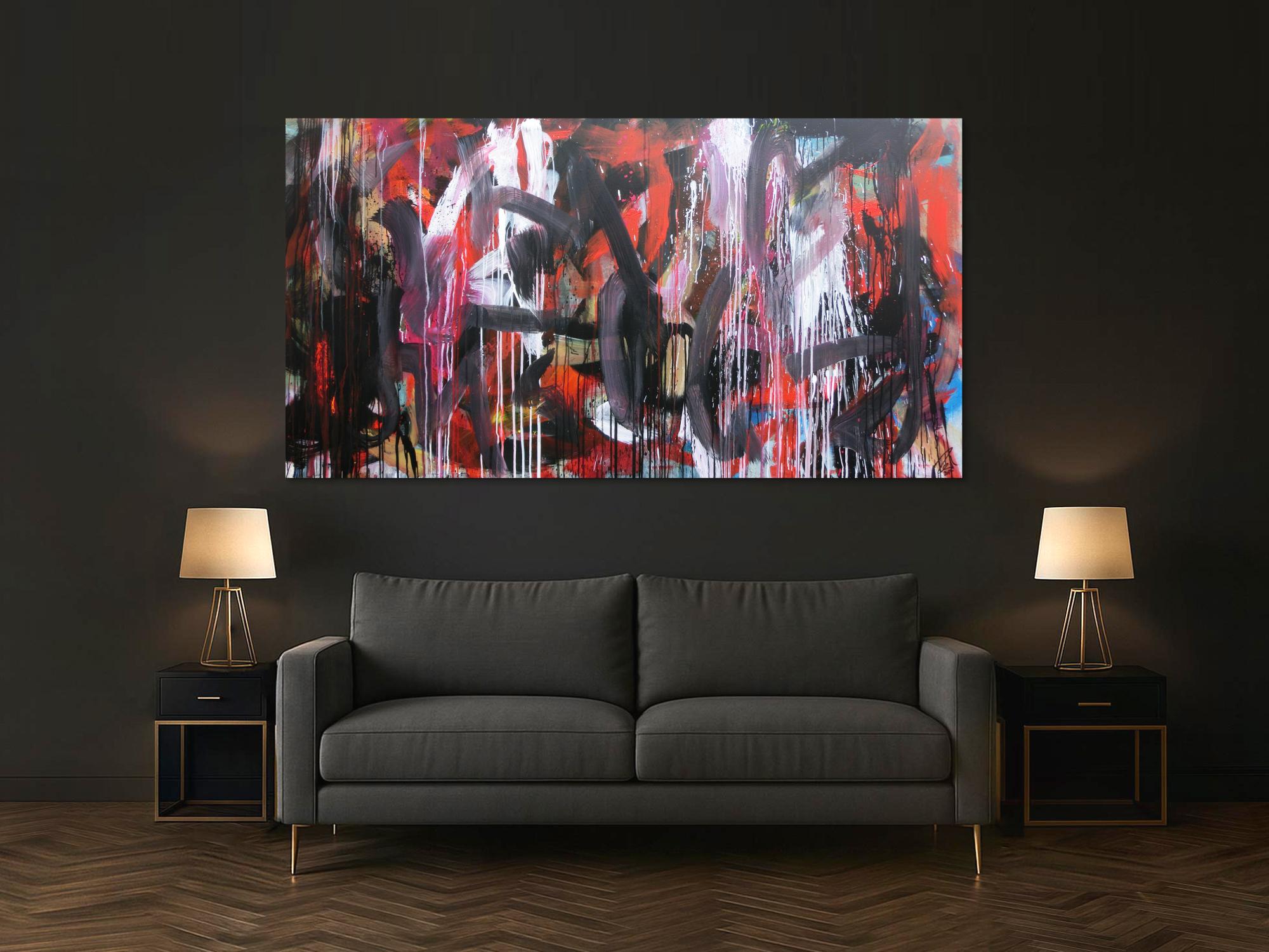 Abstraktes Gemälde sehr modernes Acrylbild Mischtechnik in rot schwarz weiß