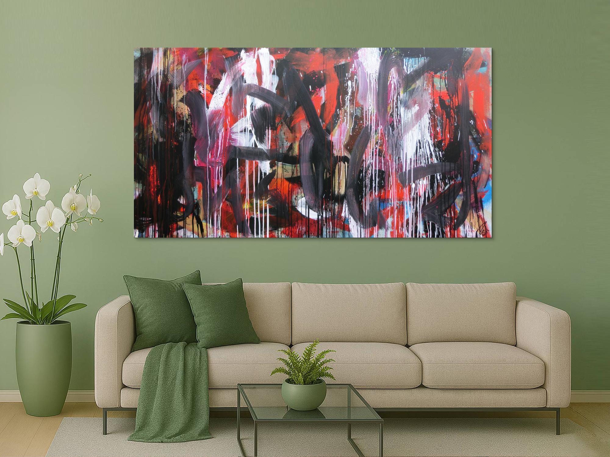 Abstraktes Gemälde sehr modernes Acrylbild Mischtechnik in rot schwarz weiß