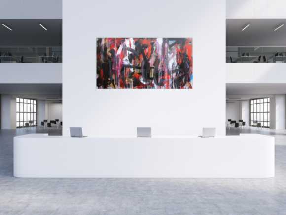 Abstraktes Gemälde sehr modernes Acrylbild Mischtechnik in rot schwarz weiß