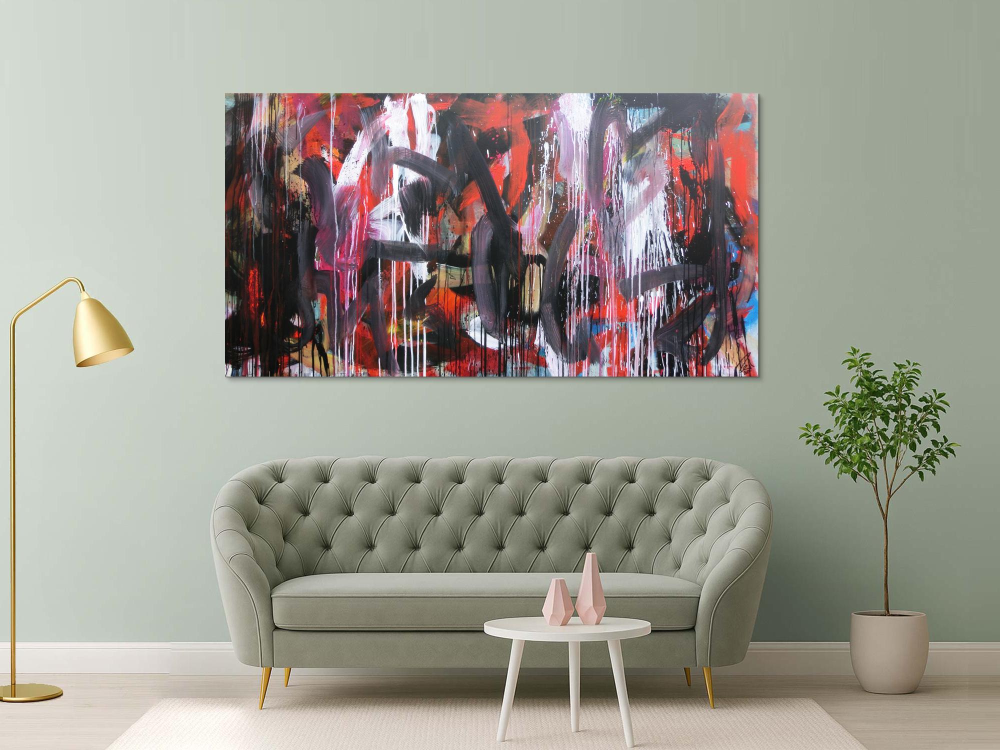 Abstraktes Gemälde sehr modernes Acrylbild Mischtechnik in rot schwarz weiß