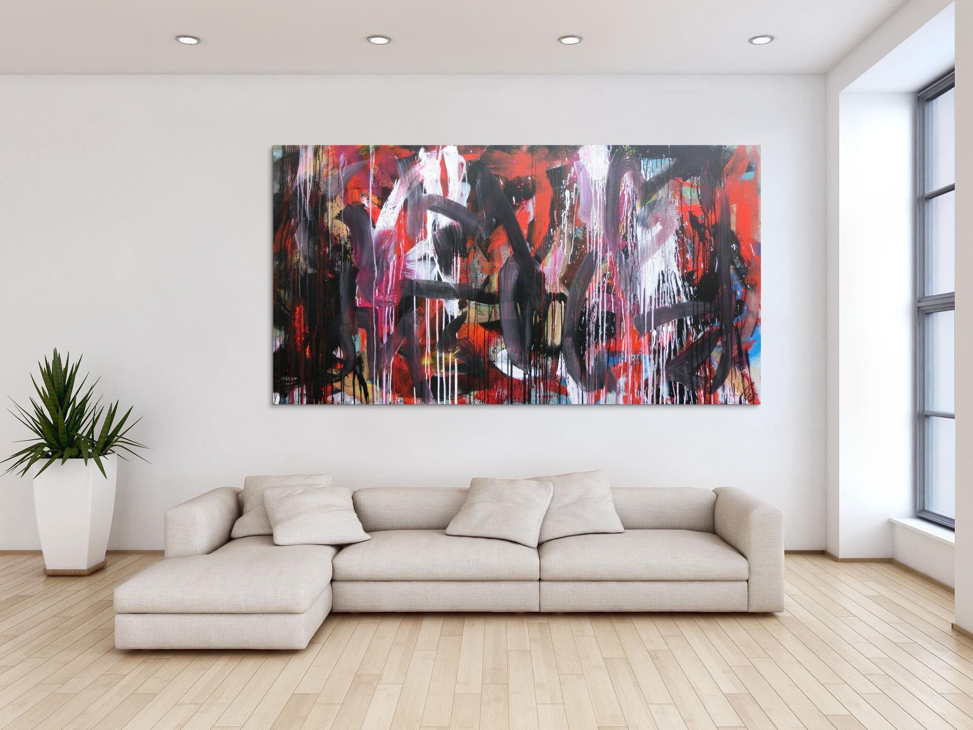 Abstraktes Gemälde sehr modernes Acrylbild Mischtechnik in rot schwarz weiß