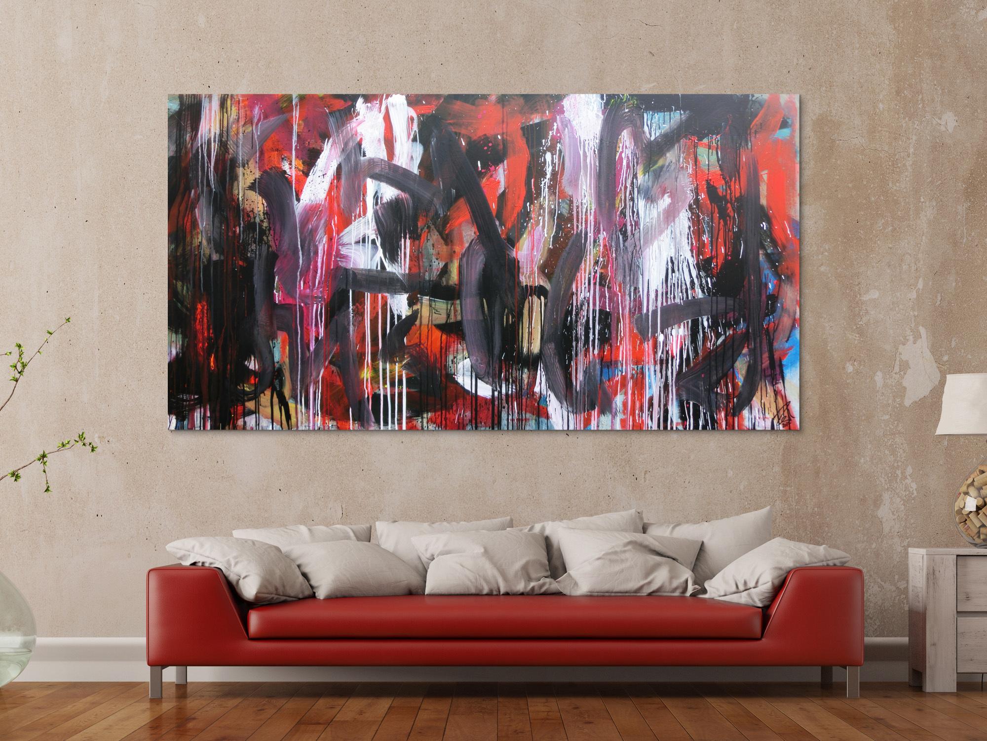 Abstraktes Gemälde sehr modernes Acrylbild Mischtechnik in rot schwarz weiß