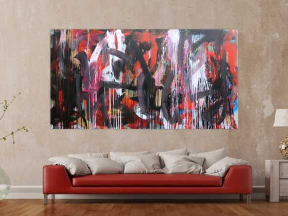 Abstraktes Gemälde sehr modernes Acrylbild Mischtechnik in rot schwarz weiß