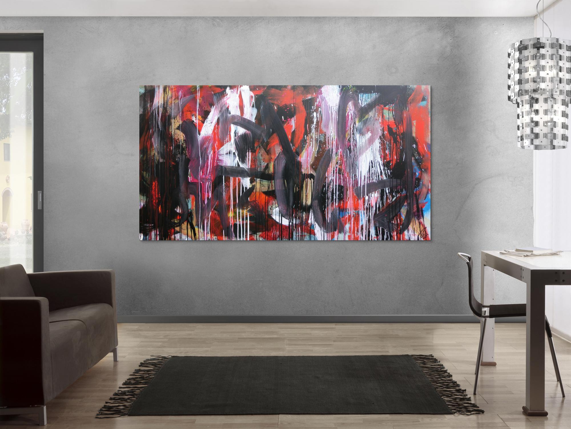 Abstraktes Gemälde sehr modernes Acrylbild Mischtechnik in rot schwarz weiß