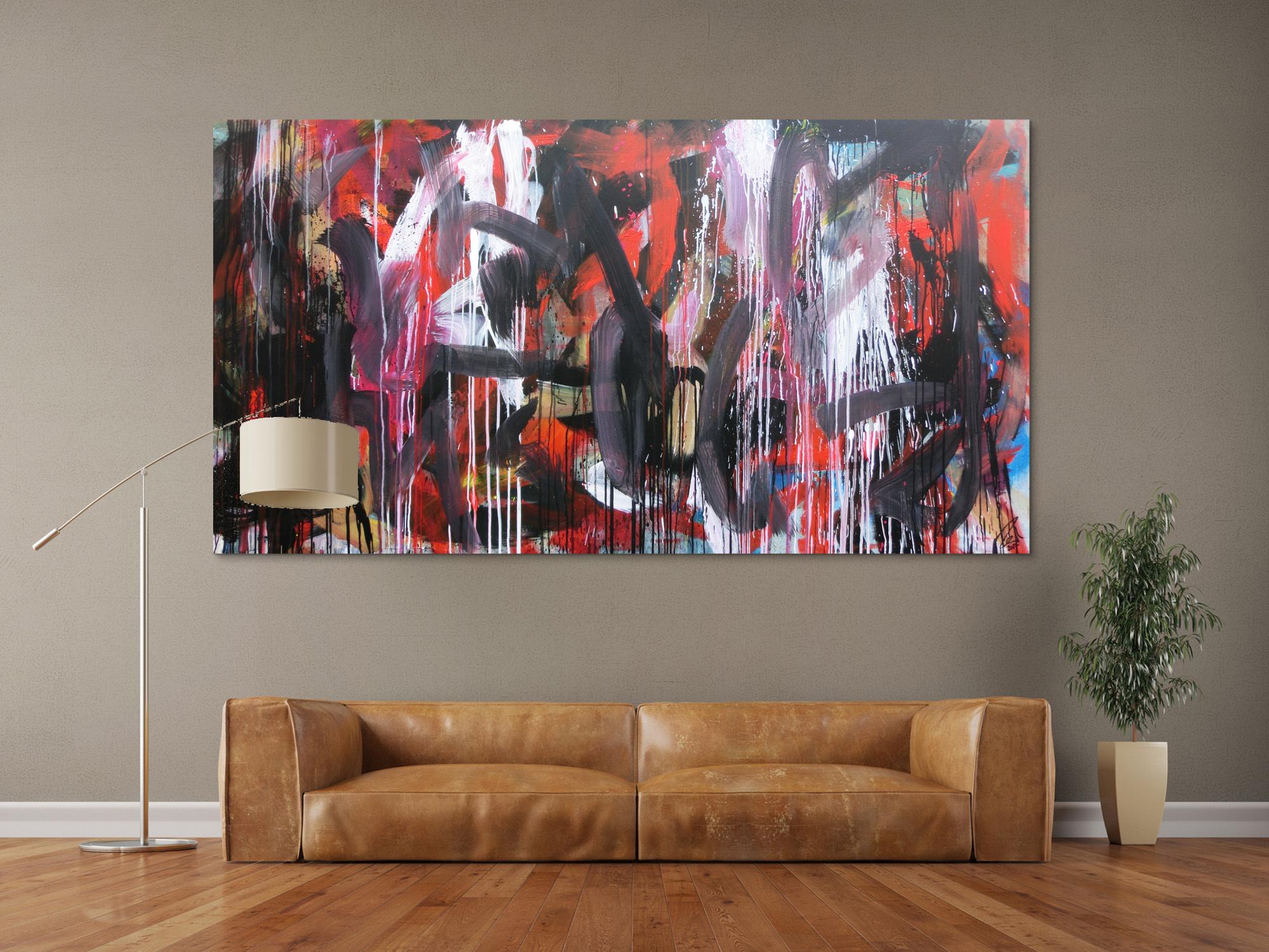 Abstraktes Gemälde sehr modernes Acrylbild Mischtechnik in rot schwarz weiß