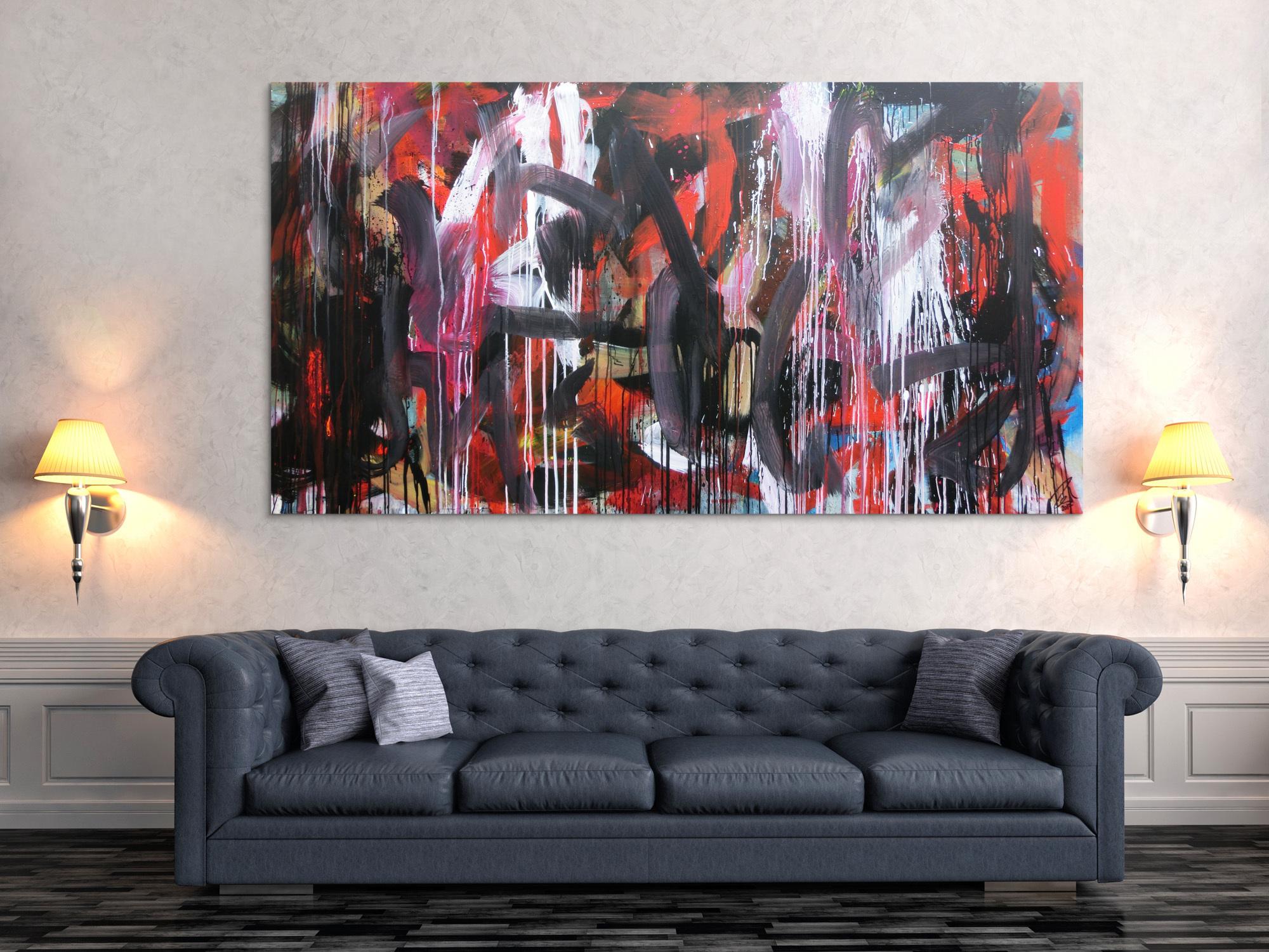 Abstraktes Gemälde sehr modernes Acrylbild Mischtechnik in rot schwarz weiß