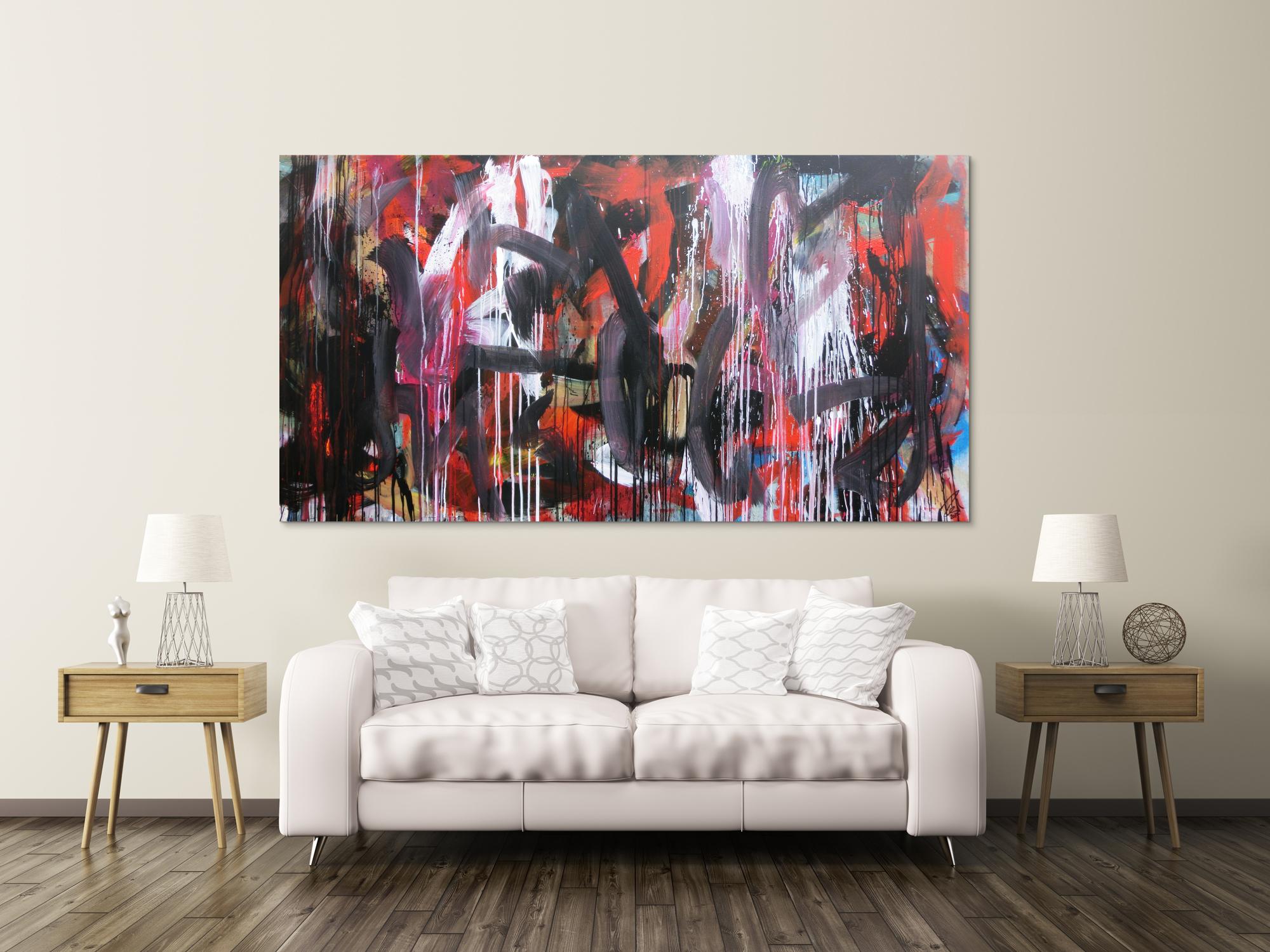 Abstraktes Gemälde sehr modernes Acrylbild Mischtechnik in rot schwarz weiß